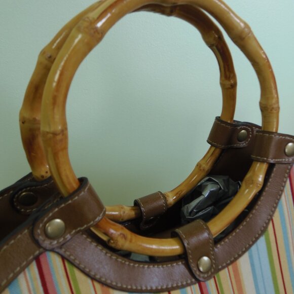 Vintage Relic Canvas Faux Bamboo Handles Haute Hippie BoHo Chic Retro Mod GoGo - Picture 5 of 11